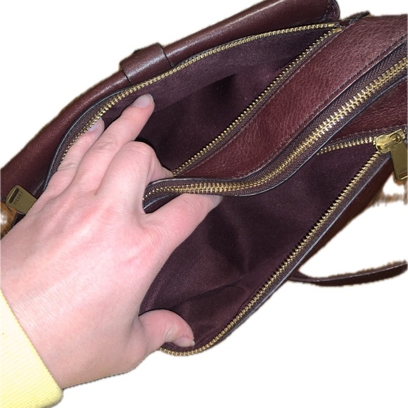 Fossil Kinley Leather Crossbody Pebbled Suede Flap Messenger Bag w Key Burgundy - Picture 11 of 14